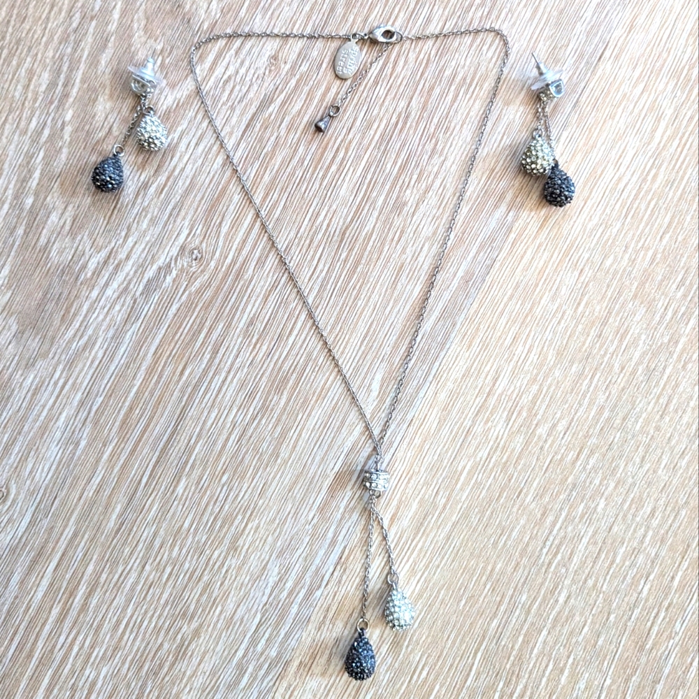 Spring Street Black and Silver rhinestone necklace and earrings set
